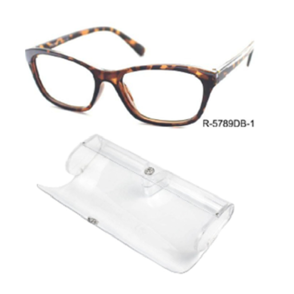 Reading Glass In Transparent Button Case Brown PC Frame With AC Lens +2.75