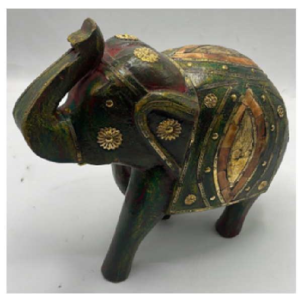 Wooden Elephant With Brass/Copper Decorated Medium Size, (HXW) 240X270mm