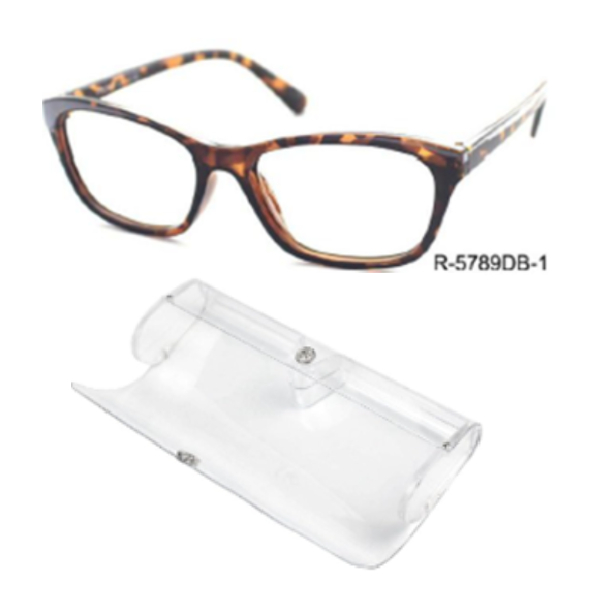 Reading Glass In Transparent Button Case Brown PC Frame With AC Lens +1.25