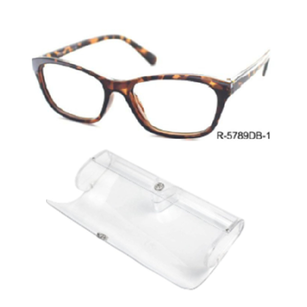 Reading Glass In Transparent Button Case Brown PC Frame With AC Lens +1.75