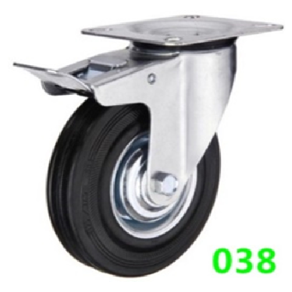 35Z22SRB-085 Industrial Rubber Castor Wheel Swivel With Brake, Wheel Size 85*25mm, Plate/Screw Size - 100*80mm