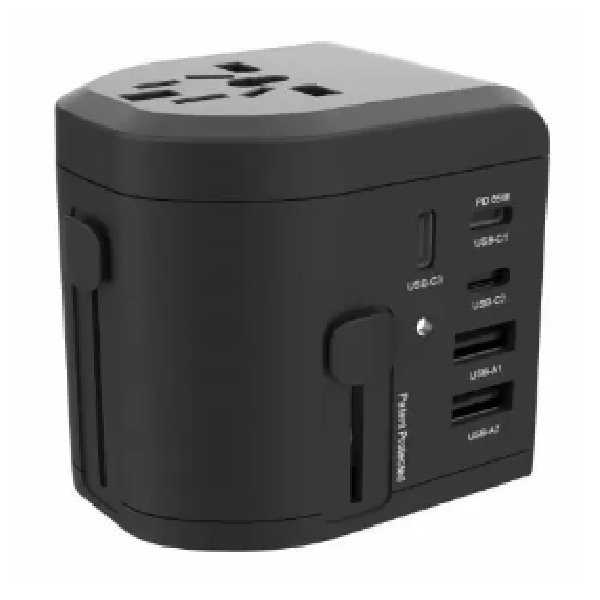 World Travel Adapter, 65W, GaN Technology, 3XUSB-C, 1XUSB-A, Auto-Resetting Fuse, Works In 180 Countries