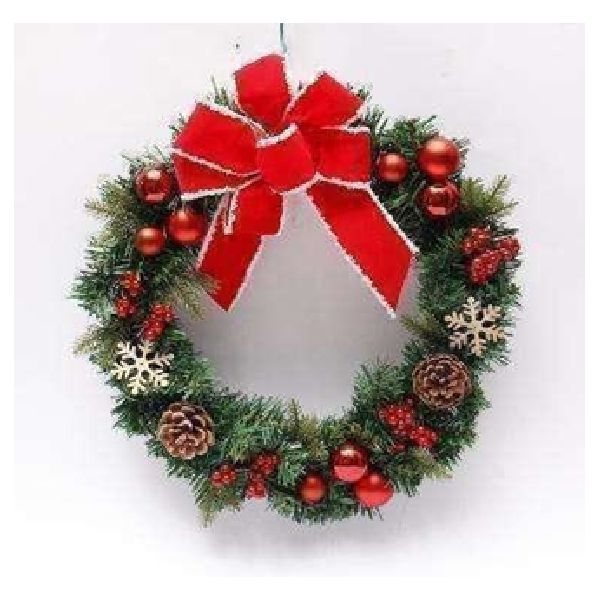 40cm Decorated With Pine Cone, Balls, Snowflakes, PVC Wreath Red Bowknot, Multicolor