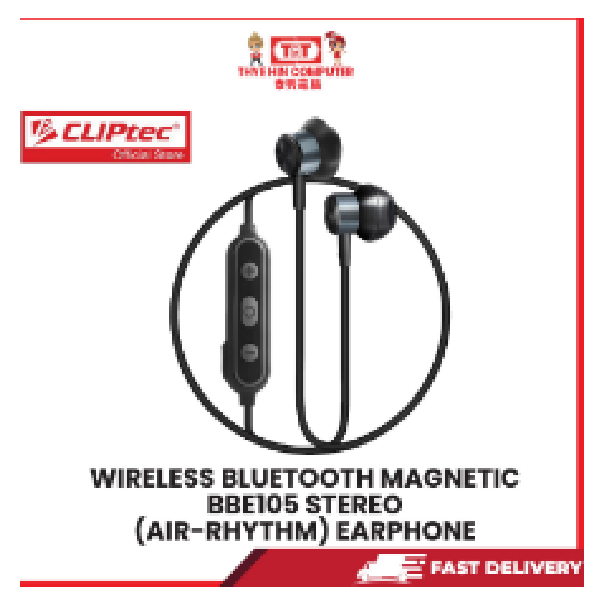 Cliptec Wireless Bluetooth Magnectic Stereo Earphone (Air-Rhythm)-Grey