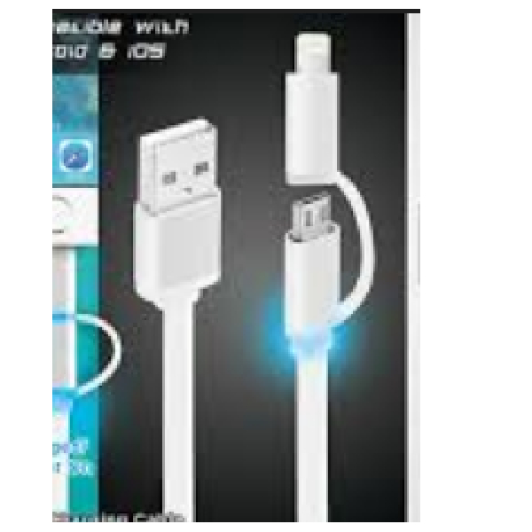 Cliptec Lumilux-Usb2.0 2 In 1 Led Data And Charging Cable Cliptec White