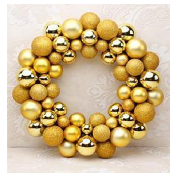 Cristmas Ball Wreath Including Satin-Hanger 33cm Diameter, Gold
