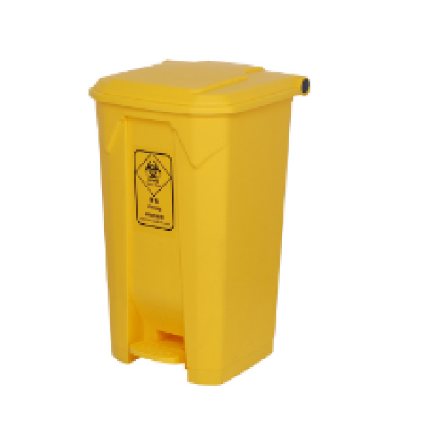 50 Lit Medical Biohazard Dustbin With Pedal Without Wheel, (Biohazard Waste), Yellow Size-43X40X60