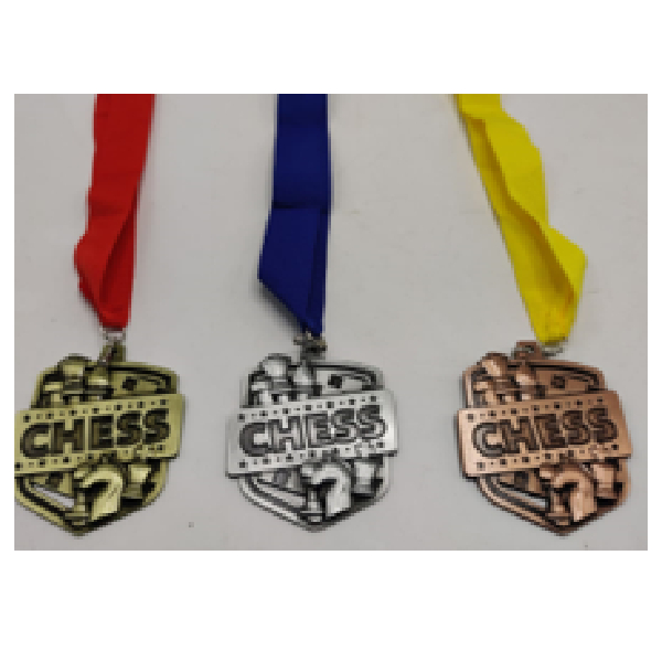 Antique Silver Medal With Blue Ribbon,For Chess, Size 70Mmx82Mm