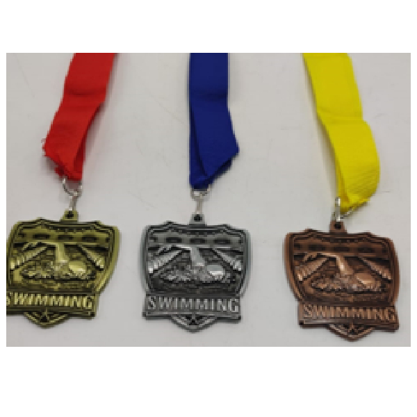 Antique Gold Medal With Red Ribbon,For Swimming, Size 55Mmx70Mm