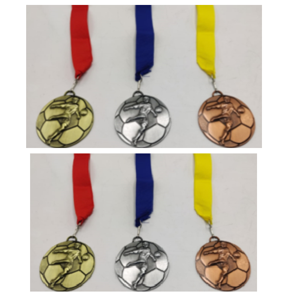 Antique Silver Medal With Blue Ribbon, For Football, Size 70Mm