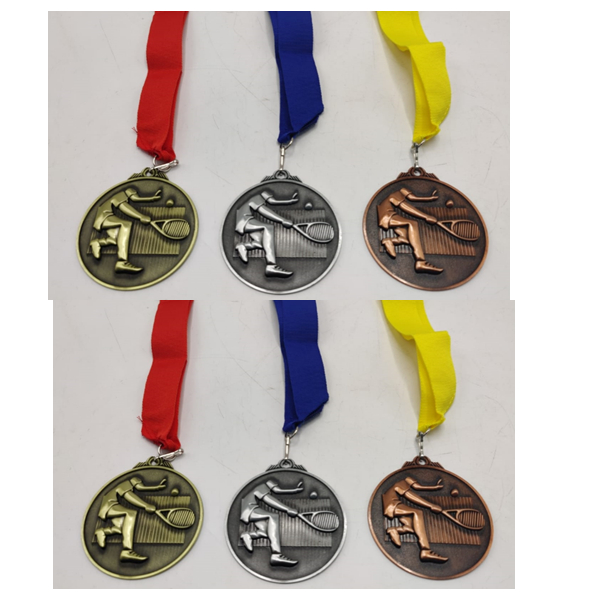 Antique Bronze Medal With Yellow Ribbon,For Tennis, Size 65Mm