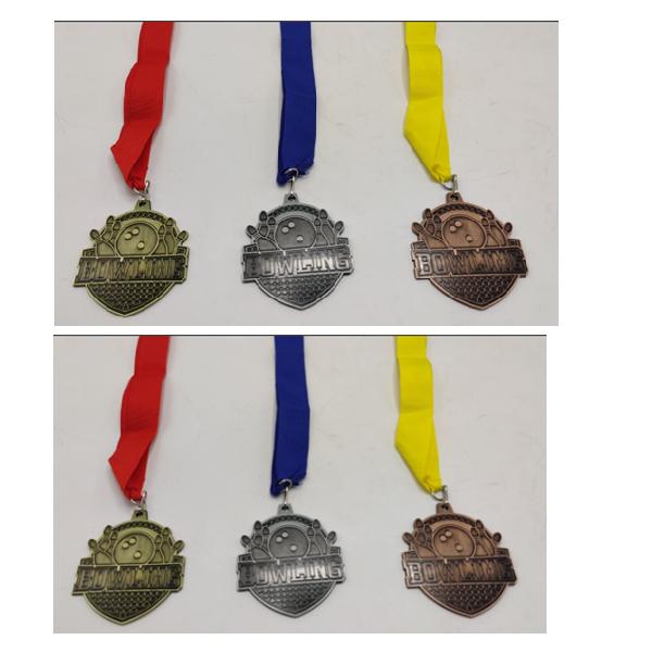 Antique Bronze Medal With Red Ribbon, For Bowling, Size 70Mm