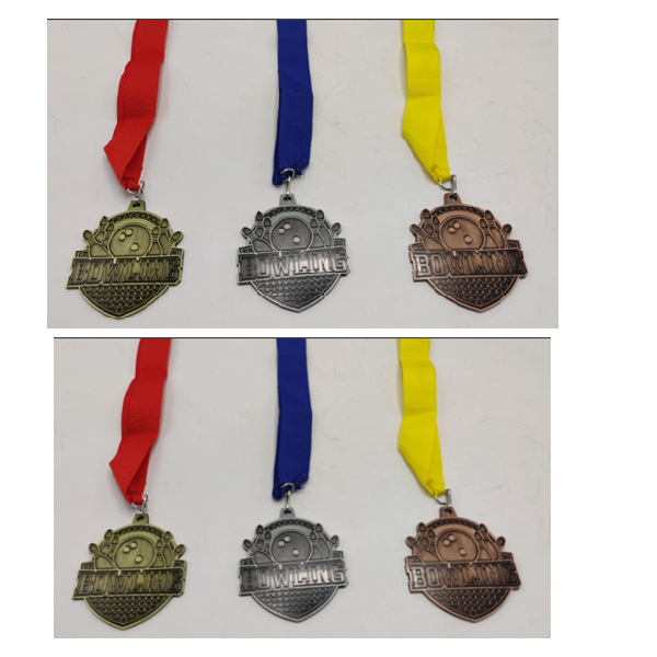 Antique Silver Medal With Blue Ribbon, For Bowling, Size 70Mm