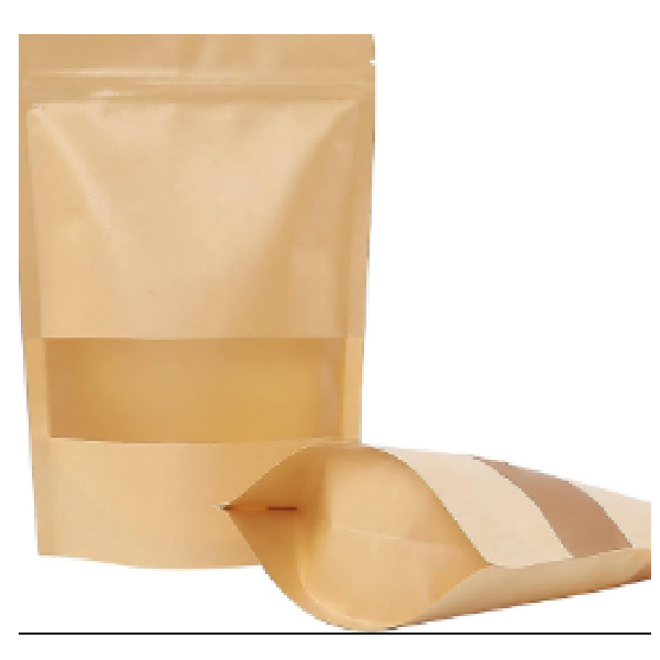 Stand Up Bag With Window (Kraft Paper Material) , Price Per 1 Bundle Of 50 Pcs 14X24 (8X14)Cm