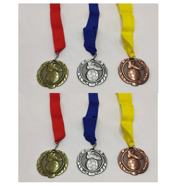 Antique Gold Medal With Red Ribbon, For Football, Size 60Mm