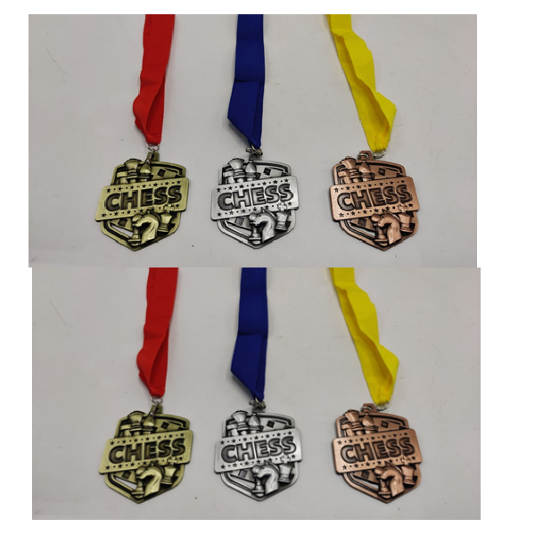 Antique Gold Medal With Red Ribbon,For Chess, Size 70Mmx82Mm