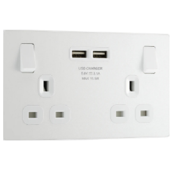 Twin Bt Wall Socket With Switch With 2Xusb 2.1A Socket