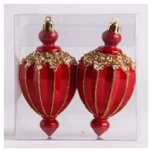 10*6.6cm Red Pearl Light Gold Painted Plastic Christmas Ornament, 2Pcs/Pkt