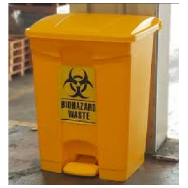 Pedal Dustbin ,Material:Pe . With Bio Hazard Text And Sign 48L - 436*362*645Mm Yellow