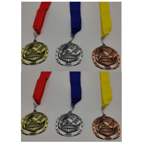 Antique Gold Medal With Red Ribbon, For All Academics And Sports 1St Position,Size 70Mm