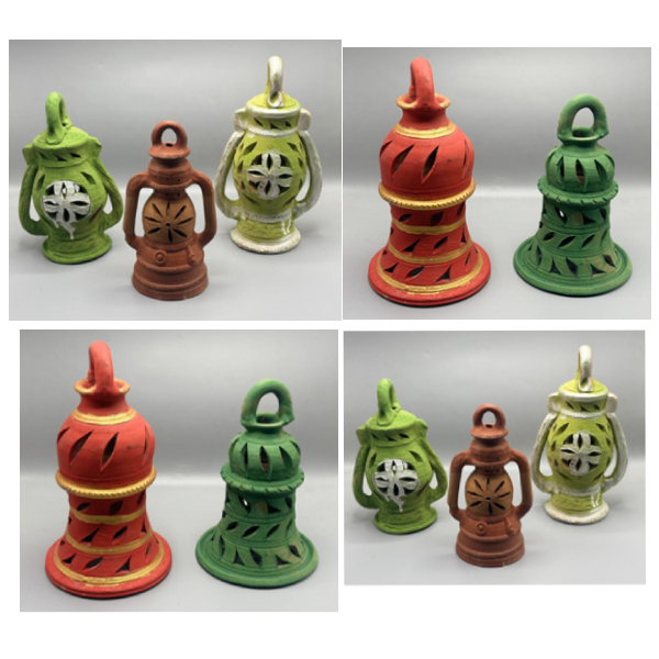 Clay Hanging Lamp Lalten Colorful Assorted Small