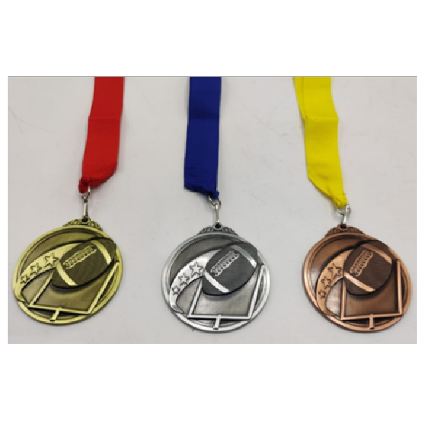 Antique Gold Medal With Red Ribbon, For Rugby, Size 70Mm