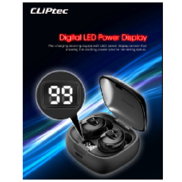 Cliptec Bluetooth Digital Display True Wireless Stereo Earphone (Mini-Ii)-Grey